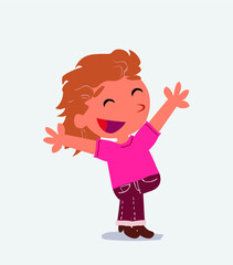 cartoon character of little girl on jeans celebrating something with joy.