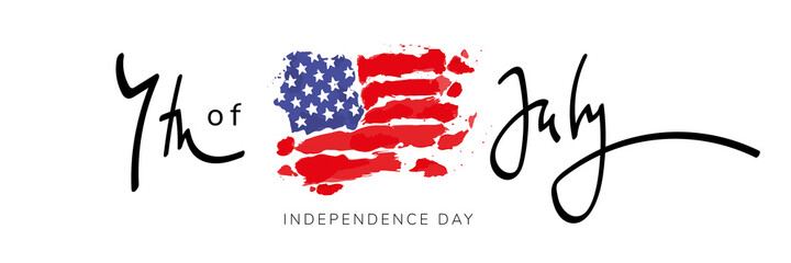  4th July, United States of America independence day background / Watercolor sketch, flag of the USA, vector illustration