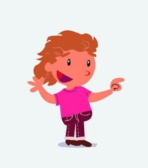 cartoon character of little girl on jeans smiling while pointing