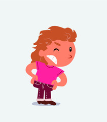 cartoon character of little girl on jeans suspecting something wrong.