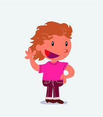 cartoon character of little girl on jeans waving happily