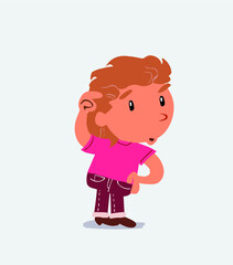 funny cartoon character of little girl on jeans doubting