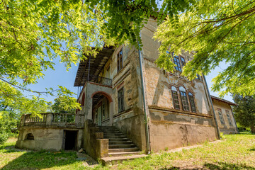 Jarkovci, Serbia - June 05, 2021: The summer house Pejacevic was built at the end of the 19th century. Today it is a village primary school