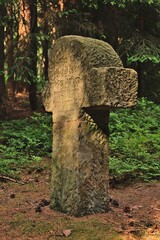 Kamienny krzyż pamięci - koło wioski Czaple na Dolnym Śląsku. Dedykowany 18 letniemu młodzieńcowi zabitemu w tym miejscu w 1760 roku. - obrazy, fototapety, plakaty