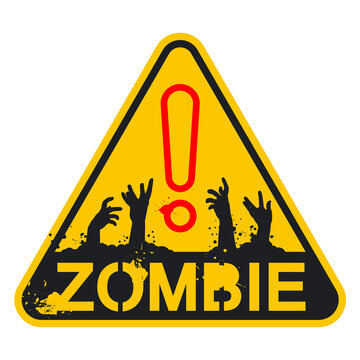Zombie warning sign vector cartoon illustration isolated on a white background.