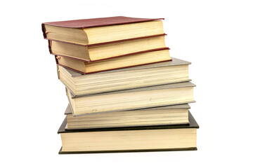 Stack of  books on a white background.