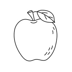 Apple. Fruit sketch. Black line icon. Vector illustration for coloring book