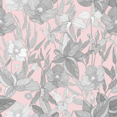 Seamless pattern with flowers, pastel colors
