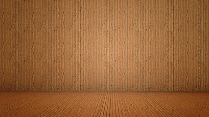 Concept or conceptual vintage or grungy brown background of natural wood or wooden old texture floor and wall as a retro pattern layout. A 3d illustration metaphor to time, material, emptiness,  age