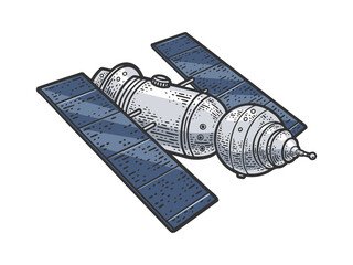 space satellite telescope color line art sketch engraving vector illustration. T-shirt apparel print design. Scratch board imitation. Black and white hand drawn image.