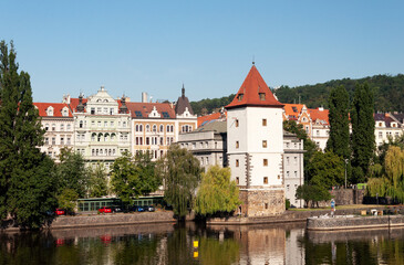 Fototapeta na wymiar Vltava river and historic part of Prague