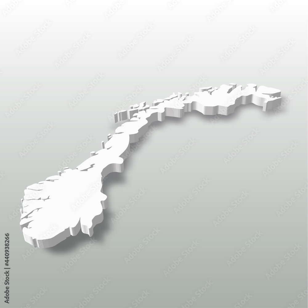 Canvas Prints norway - white 3d silhouette map of country area with dropped shadow on grey background. simple flat