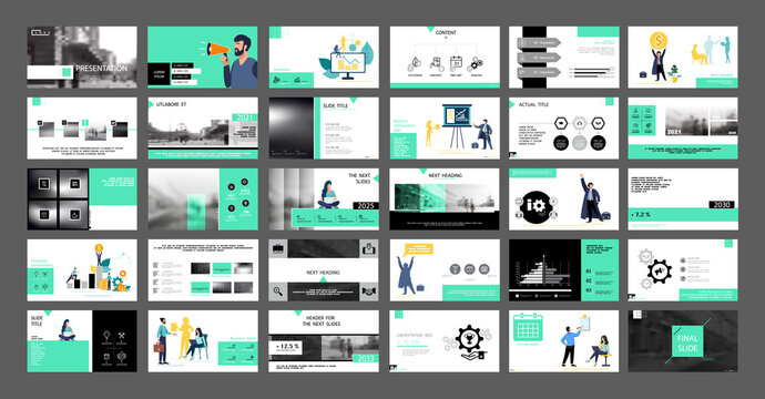 Business presentation, Powerpoint, launch of a new business project. Infographic design template, blue, black elements, white background, set. A team of people creates a business, teamwork. Mobile app