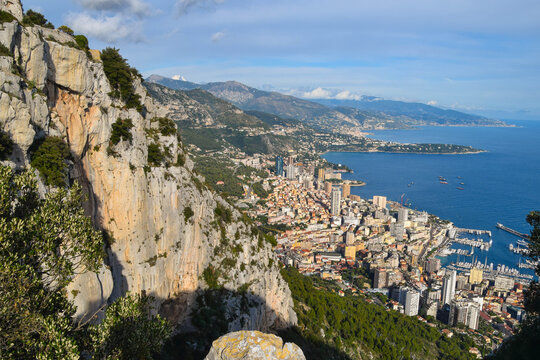 Aerial panoramic view of Monte Carlo, Monaco from Tete de Chien.
