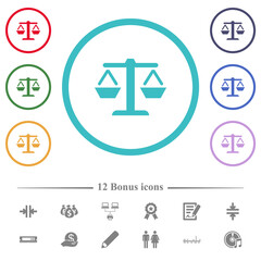 Weight balance flat color icons in circle shape outlines