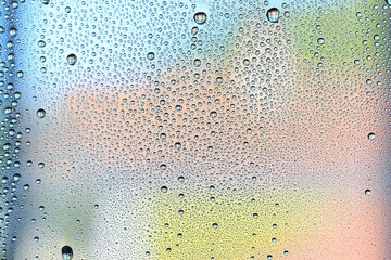 drops glass blue background abstract, transparent cold background water splashes