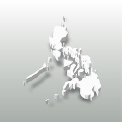 Philippines - white 3D silhouette map of country area with dropped shadow on grey background. Simple flat vector illustration.