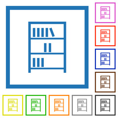 Bookshelf with books outline flat framed icons