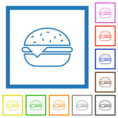 Single cheeseburger flat framed icons