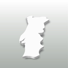 Portugal - white 3D silhouette map of country area with dropped shadow on grey background. Simple flat vector illustration.