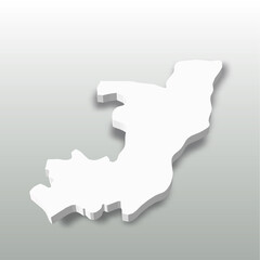 Republic of the Congo, former Zaire - white 3D silhouette map of country area with dropped shadow on grey background. Simple flat vector illustration.