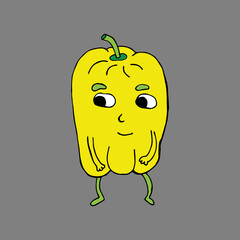 Funny cartoon character sweet pepper. Vegetables and fruits. Vector illustration. Isolated. Doodles. Comics. Coloring pages for children and adults.