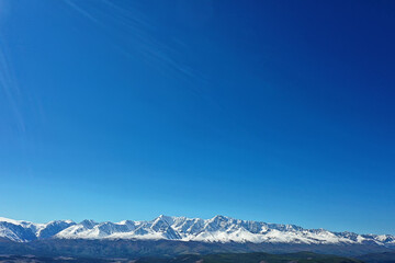 Aktru panorama of mountains altai, mountain peak summer landscape in russia