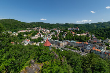 Fototapeta na wymiar View of the centre of the important Czech spa town of Karlovy Vary (Karlsbad) from the viewpoint - Czech Republic - Europe
