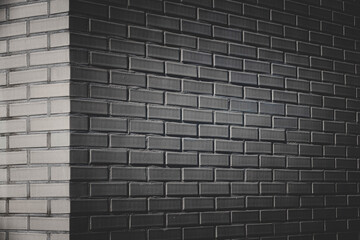 Dark vintage brick corner wall background, Abstract geometric pattern, Outdoor building with old...