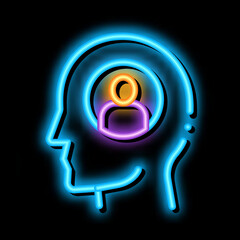 thought of one person neon light sign vector. Glowing bright icon thought of one person sign. transparent symbol illustration