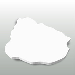 Uruguay - white 3D silhouette map of country area with dropped shadow on grey background. Simple flat vector illustration.