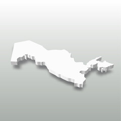 Uzbekistan - white 3D silhouette map of country area with dropped shadow on grey background. Simple flat vector illustration.