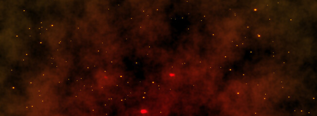Fire embers particles over black background. 
Fire sparks background. 
Abstract dark glitter fire particles lights.