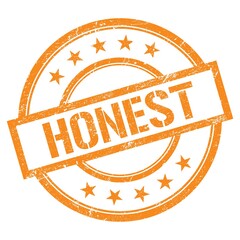 HONEST text written on orange vintage stamp.