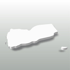 Yemen - white 3D silhouette map of country area with dropped shadow on grey background. Simple flat vector illustration.