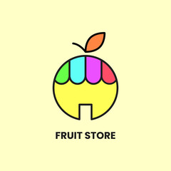 Fruit Store Logo Concept. Flat, Outline, Simple and Unique Logotype. Yellow, Green, Blue, Purple, Red and Orange. Suitable for Logo, Icon, Symbol and Sign. Such as Online Shop, Food and Fruit logo