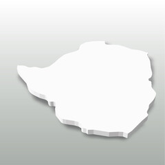 Obraz premium Zimbabwe - white 3D silhouette map of country area with dropped shadow on grey background. Simple flat vector illustration.