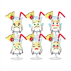 Pina colada cartoon character with sad expression