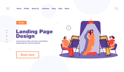 Woman posing for artist. People painting pictures at easels in studio classroom. Vector illustration for art workshop, creativity, artistic school concept