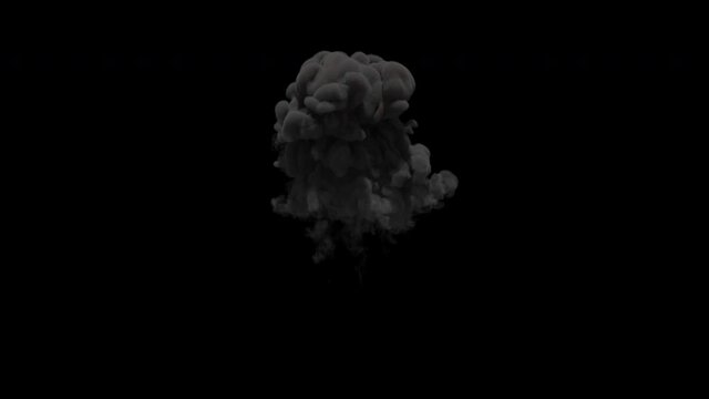 Aplha channel animation of fiery explosion with smoke in 4k UHD render.