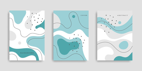 Abstract hand drawn fluid shapes cover set. Collection vertical backgrounds with different wavy shapes. Template in flat style. Vector illustration. Design poster, cover, wallpaper, notebook, catalog.