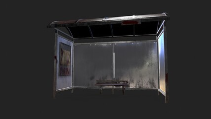 The old bloody bus stop. Witches. Death. Horror. 3d-illustration 3d-rendering