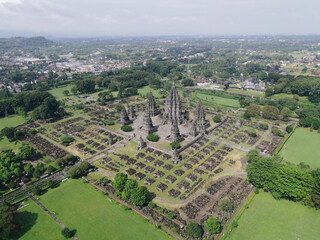 Obraz premium Aerial View of Beautiful Landscape Prambanan Temple complex in Yogyakarta, Indonesia