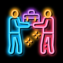 common work of two people neon light sign vector. Glowing bright icon common work of two people sign. transparent symbol illustration