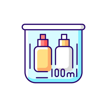 Travel Size Bottles 100 Ml RGB Color Icon. Portable Amenities With Cosmetic Products. Essential Things For Tourist. Isolated Vector Illustration. Passenger Objects Simple Filled Line Drawing