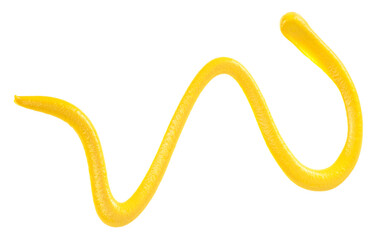 Yellow mustard sauce isolated on a white background, top view.