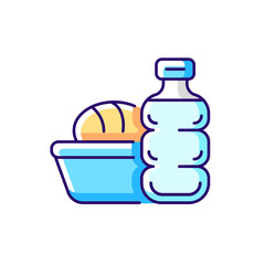 Airplane food RGB color icon. Meal during flight. Airline catering service. Essential things for tourist. Isolated vector illustration. Travel size objects simple filled line drawing