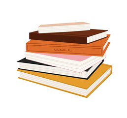 Vector illustration of a stack of books, isolated on white. Hand-drawn set, in flat style. The concept of objects for learning, reading. School tools. Suitable for book shops, a publishing houses.