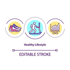 Healthy lifestyle concept icon. Life improvement. Getting body in shape. Sport time. Health abstract idea thin line illustration. Vector isolated outline color drawing. Editable stroke