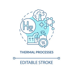 Fototapeta na wymiar Thermal processes concept icon. Hydrogen fuel production abstract idea thin line illustration. Releasing hydrogen from fossil fuels, biomass. Vector isolated outline color drawing. Editable stroke